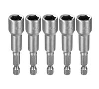 sourcing map 5pcs Hex Nut Driver Drills Bit 3/8" 6-Point Socket 1/4" Hex Shank Nut Setter CR-V Steel Quick-Change Nut for Power Drill Impact Drivers, Silver Tone