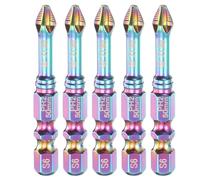sourcing map 5pcs Impact Phillips Screwdriver Bit PH2 (#2) Anti Slip Teeth Tip 1/4" Hex Shank 2" (50mm) Long Magnetic Cross Screw Driver Colored Titanium Coated S6 Steel Industrial Drill Bits
