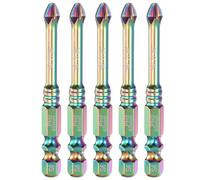 sourcing map 5pcs Impact Phillips Screwdriver Bit PH2 (#2) Anti Slip Teeth Tip 1/4" Hex Shank 2.6" (65mm) Long Magnetic Cross Screw Driver Colored Titanium Coated S6 Steel Industrial Drill Bits