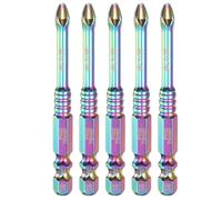 sourcing map 5pcs Impact Phillips Screwdriver Bit PH2 (#2) Anti Slip Teeth Tip 1/4" Hex Shank 2.8" (70mm) Long Magnetic Cross Screw Driver Colored Titanium Coated S6 Steel Industrial Drill Bits
