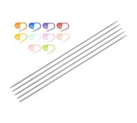 sourcing map 5Pcs Knitting Needle 1.5mm Diameter 6 Inches (15cm) Length Stainless Steel Double Pointed Sweater Stitching Needles with 10 Colorful Stitch Markers for Handmade Projects DIY