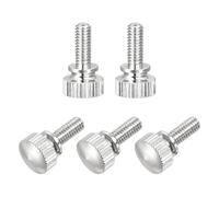 sourcing map 5Pcs M4x12mm Knurled Thumb Screws, Brass Nickel Plated Shoulder Bolts Grip Knobs Fasteners for Electronic, Mechanical, Nickel White