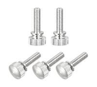 sourcing map 5Pcs M4x14mm Knurled Thumb Screws, Brass Nickel Plated Shoulder Bolts Grip Knobs Fasteners for Electronic, Mechanical, Nickel White
