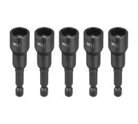 sourcing map 5pcs Magnetic Nut Driver 11mm Hex Drive Socket CR-V Steel Power Screw Drill Bits Socket Wrench Tools with 1/4" Quick Change Hex Shank for Power Drills Impact Drivers, Black