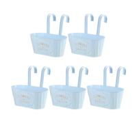 sourcing map 5Pcs Metal Hanging Flower Pots for Railing Fence, 11" Railing Planter Box with Detachable Hooks Drainage Holes for Outdoor Plants Balcony Window Deck Garden Porch Home Decor, Blue