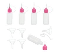 sourcing map 5Pcs Needle Tip Squeeze Bottle Dispensing Needle, 15ml/0.51oz Glue Tip Applicator Bottles Plastic Liquid Glue Bottle for Paper Crafts, Painting, Oil, Ink(Pink, with 5 Funnel)