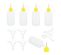 sourcing map 5Pcs Needle Tip Squeeze Dispensing Needle Bottle, 50ml/1.69oz Glue Tip Applicator Bottles Plastic Liquid Glue Bottle for Paper Crafts, Painting, Oil, Ink(Yellow, with 5 Funnel)
