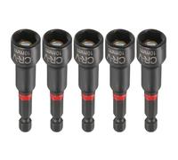 sourcing map 5pcs Nut Driver Drill Bit 10mm Metric Socket 1/4" Hex Shank 3" (65mm) Long Magnetic 6-Point Sockets Quick Change Phosphated CR-V Steel Bolt Setters for Power Drill Drivers, Black