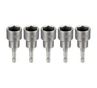 sourcing map 5pcs Nut Driver Drill Bit 18mm Metric Socket 1/4" Hex Shank 2.56" (65mm) Magnetic 6-Point Sockets Quick Change Cr-V Steel Bolt Setters for Power Drill Drivers, Gray