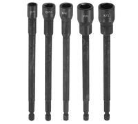 sourcing map 5pcs Nut Driver Drill Bit 3/8,7/16,9/32,11/32,1/2 Inch Socket 1/4" Hex Shank 6" (150mm) Extra Long Magnetic 6-Point Sockets Quick Change Chrome Vanadium Steel Bolt Setters