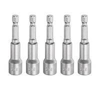 sourcing map 5pcs Nut Driver Drill Bit 3/8" Socket 1/4" Hex Shank 2.56" (65mm) Long Magnetic 6-Point Sockets Quick Change CR-V Steel Bolt Setters for Power Drill Drivers