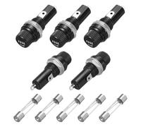 sourcing map 5Pcs Panel Mounted Fuse Holders 45 x 18.4mm 250V 125V, 15A Screw Cap Fuse Holders with 5 Pcs 6 x 30mm Fast-Blow Glass Tubes Fuses