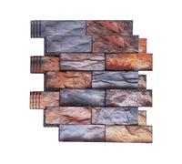 sourcing map 5Pcs Peel and Stick Backsplash Tiles 27 x 27cm 3D Thickened Stone Texture Self-Adhesive Tile Stickers Wallpaper Wall for Kitchen Bathroom Bedroom, Orange Gray Red