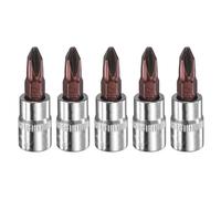 sourcing map 5pcs PH2 Phillips Bit Socket 1/4" Square Drive Cross Head S2 & CR-V Steel Socket Ratchet Wrench Bits, Silver Red