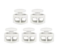 sourcing map 5pcs Plastic Cord Locks Double Hole Spring Toggle Stopper Clip Elastic Clasp Lock Fastener for Drawstring, Paracord, Bags, Clothing, Gloves String Lock Replacement, White