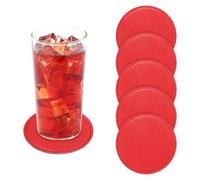 sourcing map 5Pcs PU Leather Coasters, 4" Round Drink Coasters Heat Resistant Water Absorbent Non Slip Cup Mat for Home Office Kitchen Bar Coffee Table Housewarming Gifts Decor, Red