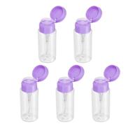 sourcing map 5pcs Push Down Pump Dispenser 5.3OZ (150ML) Plastic Nail Polish Remover Pumping Empty Bottle with Flat Flip Cap for Makeup Remover Alcohol Facial Toner, Purple