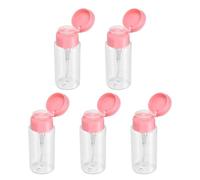 sourcing map 5pcs Push Down Pump Dispenser 5.3OZ (150ML) Plastic Nail Polish Remover Pumping Empty Bottle with Flat Flip Cap for Makeup Remover Alcohol Facial Toner, Pink