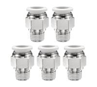 sourcing map 5pcs Push to Connect Fitting 1/2" Tube OD x 1/4" NPT Thread Male Straight Union Fitting Copper Quick Connect Pneumatic Fitting for Semi Truck Trailers Air Brake System, White