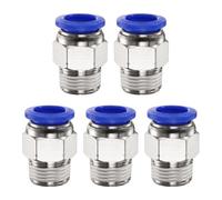 sourcing map 5pcs Push to Connect Fitting 12mm Tube OD x 3/8" NPT Thread Male Straight Quick Connector Copper Air Line Hose Fittings for Industry Air System PC12-N03, Blue