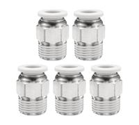 sourcing map 5pcs Push to Connect Fitting 3/8" Tube OD x 3/8" NPT Thread Male Straight Union Fitting Copper Quick Connect Pneumatic Fitting for Semi Truck Trailers Air Brake System, White