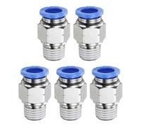 sourcing map 5pcs Push to Connect Fittings 10mm Tube OD x 1/4" NPT Thread Male Straight Union Fittings Brass Quick Connect Pneumatic Accessories for Trailers Air Brake System, Blue