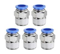 sourcing map 5pcs Push to Connect Fittings 12mm Tube OD x 1/2" NPT Thread Male Straight Union Fittings Brass Quick Connect Pneumatic Accessories for Trailers Air Brake System, Blue