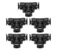 sourcing map 5pcs Push to Connect Fittings 3/8 Inch Tube OD t Shape Tee Plastic Quick Connect Air Hose Pneumatic Fitting Kit Reducing 3 Ways Push Lock Connector, Black