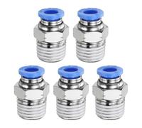 sourcing map 5pcs Push to Connect Fittings 6mm Tube OD x 1/4" NPT Thread Male Straight Union Fittings Brass Quick Connect Pneumatic Accessories for Trailers Air Brake System, Blue