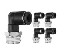 sourcing map 5pcs Push to Connect Fittings Male Elbow 3/8 Inch Tube OD x 1/2 Inch NPT Thread Plastic Quick Connect Air Hose Pneumatic Fitting Kit Push Lock Connector PL10-N04, Black