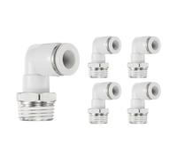 sourcing map 5pcs Push to Connect Fittings Male Elbow 3/8Inch Tube OD x 1/2 Inch NPT Thread Plastic Quick Connect Air Hose Pneumatic Fitting Kit Push Lock Connector PL3/8-N04, White