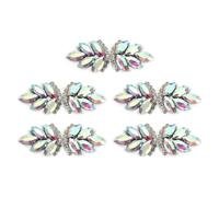 sourcing map 5Pcs Rhinestone Crystal Applique, Handmade Beaded Patches Sew on Patch Crystal Sewing Applique for Bridal Sash Wedding Dress Shoes Bags, AB Color/Silver White