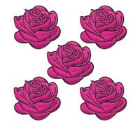 sourcing map 5Pcs Rose Red Rose Embroidered Patch Appliques,3D Flower Sew/Iron on Patches