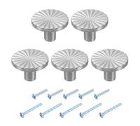 sourcing map 5Pcs Round Cabinet Knobs, 1.2" Dia x 0.98" Height Drawer Knob Handle Pulls for Kitchen Cabinets Bedroom Dresser Wardrobe, Silver