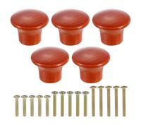 sourcing map 5Pcs Round Wood Drawer Knob, 0.91" x 0.71" Round Cabinet Knobs Mushroom Shape Paint Surface Wooden Knobs with Screws for Furniture Drawer Dresser Wardrobe Cupboard, Brown