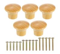 sourcing map 5Pcs Round Wood Drawer Knob, 0.91" x 0.71" Round Cabinet Knobs Mushroom Shape Paint Surface Wooden Knobs with Screws for Furniture Drawer Dresser Wardrobe Cupboard, Wood Color
