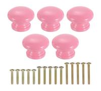 sourcing map 5Pcs Round Wood Drawer Knob, 1 1/4" Round Cabinet Knobs Mushroom Shape Paint Surface Wooden Knobs with Screws for Furniture Drawer Dresser Wardrobe Cupboard, Rose Red