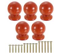 sourcing map 5Pcs Round Wood Drawer Knob, 1.14" x 1.38" Round Cabinet Knobs Ball Shape Wooden Knobs with Screws for Furniture Drawer Dresser Wardrobe Cupboard, Brown
