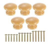 sourcing map 5Pcs Round Wood Drawer Knob, 1.3" x 0.98" Round Cabinet Knobs Mushroom Shape Paint Surface Wooden Knobs with Screws for Furniture Drawer Dresser Wardrobe Cupboard, Wood Color