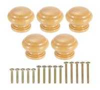 sourcing map 5Pcs Round Wood Drawer Knob, 1.3" x 0.98" Round Cabinet Knobs Mushroom Shape Paint Surface Wooden Knobs with Screws for Furniture Drawer Dresser Wardrobe Cupboards, Wood Color