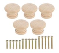 sourcing map 5Pcs Round Wood Drawer Knob, 1.3" x 0.98" Round Cabinet Knobs Mushroom Shape Wooden Knobs with Screws for Furniture Drawer Dresser Wardrobe Cupboard, Wood Color