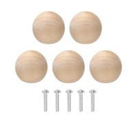 sourcing map 5Pcs Round Wood Drawer Knob, 1.38" Diameter Ball Shaped Dresser Knobs Solid Wooden Knobs with Screws for Furniture Drawer Wardrobe Cupboard