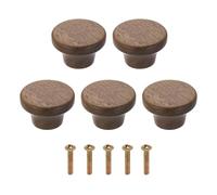 sourcing map 5Pcs Round Wood Drawer Knob, 1.57" Diameter Flat Head Dresser Knobs Solid Wooden Knobs with Screws for Furniture Drawer Wardrobe Cupboard, Walnut