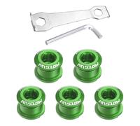 sourcing map 5pcs Single Chain Ring Bolts M8 Aluminum Alloy Bicycle Crankset Nut Chainwheel Screws with Mountain Wrenches for Road Bike Mountain Bike, Green