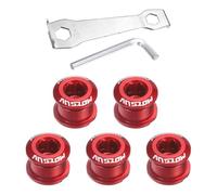 sourcing map 5pcs Single Chain Ring Bolts M8 Aluminum Alloy Bicycle Crankset Nut Chainwheel Screws with Mountain Wrenches for Road Bike Mountain Bike, Red