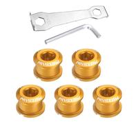 sourcing map 5pcs Single Chain Ring Bolts M8 Aluminum Alloy Bicycle Crankset Nut Chainwheel Screws with Mountain Wrenches for Road Bike Mountain Bike, Yellow