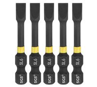 sourcing map 5pcs SL6 Slotted Impact Screwdriver Bits 6mm Slotted Tip 1/4" Hex Shank 50mm (2") Long Magnetic Flat Head Phosphated S2 Steel Screw Driver Drill Bits Electric Power Tool
