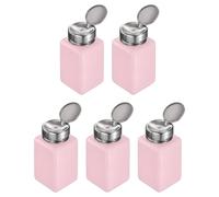 sourcing map 5pcs Solvent Alcohol Dispenser 180ml(6oz) Nail Polish Remover Push Down Liquid Dispenser Pump Bottle with Stainless Steel Press Head for Acetone Solution, Pink