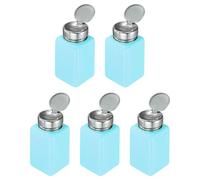sourcing map 5pcs Solvent Alcohol Dispenser 200ml(6.7oz) Nail Polish Remover Push Down Liquid Dispenser Pump Bottle with Stainless Steel Press Head for Acetone Solution, Blue