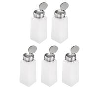 sourcing map 5pcs Solvent Alcohol Dispenser 250ml(8.5oz) Nail Polish Remover Push Down Liquid Dispenser Pump Bottle with Stainless Steel Press Head for Acetone Solution, White